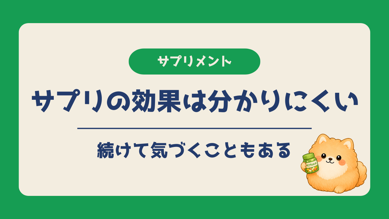 サプリの効果はすぐには分かりにくいものの、長く続けることであとから気づくこともあるという体感を紹介するアイキャッチ画像